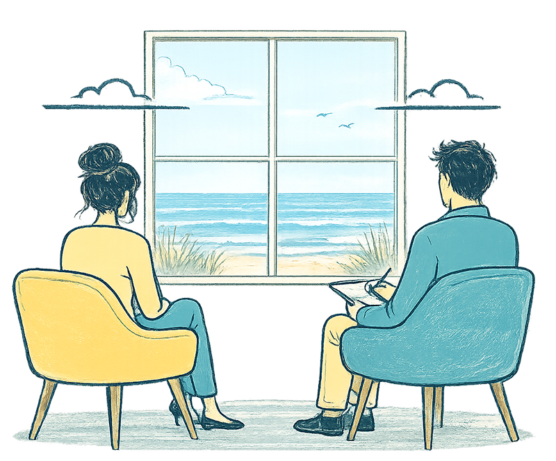 Client and therapist looking out the window