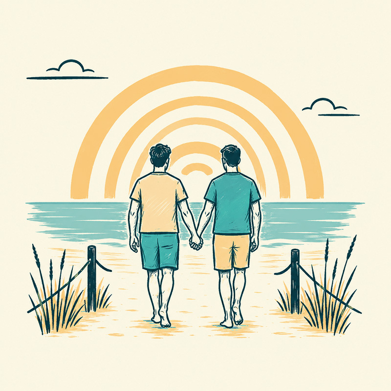 Two men walking on the beach; LGBTQIA+ therapy in Long Beach