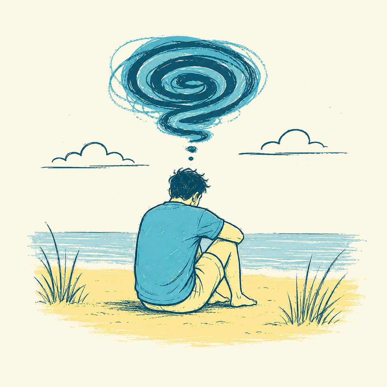 Man on the beach; Anxiety therapy in Long Beach