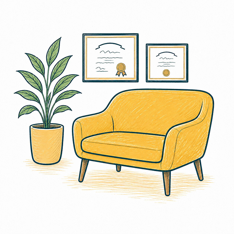 Yellow couch for couples therapy in Long Beach