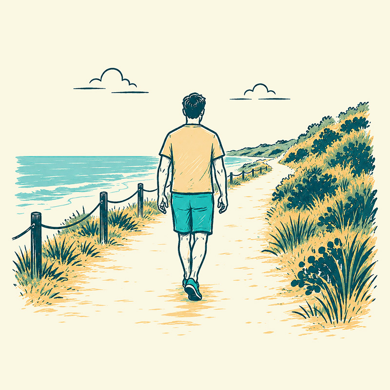 Man walking on a path by the beach; therapy for life after addiction