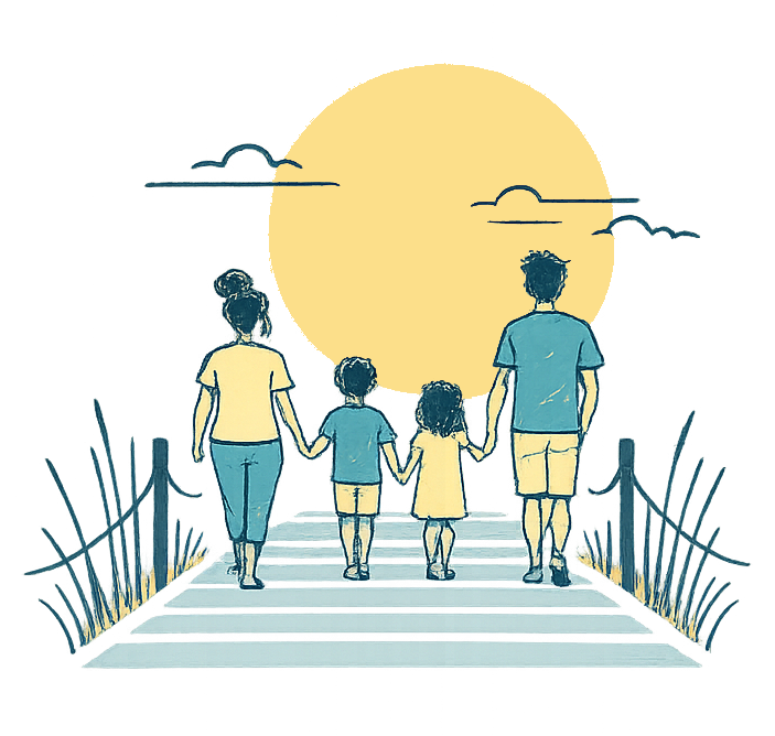 Family walking on the beach in Long Beach; Therapy for all ages