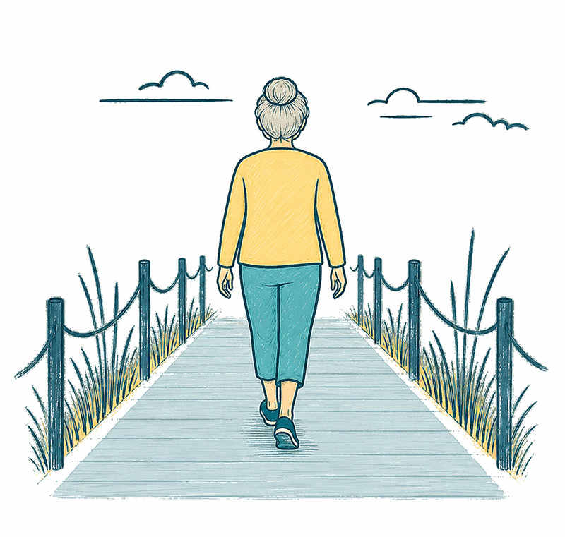 Older adult walking on the boardwalk