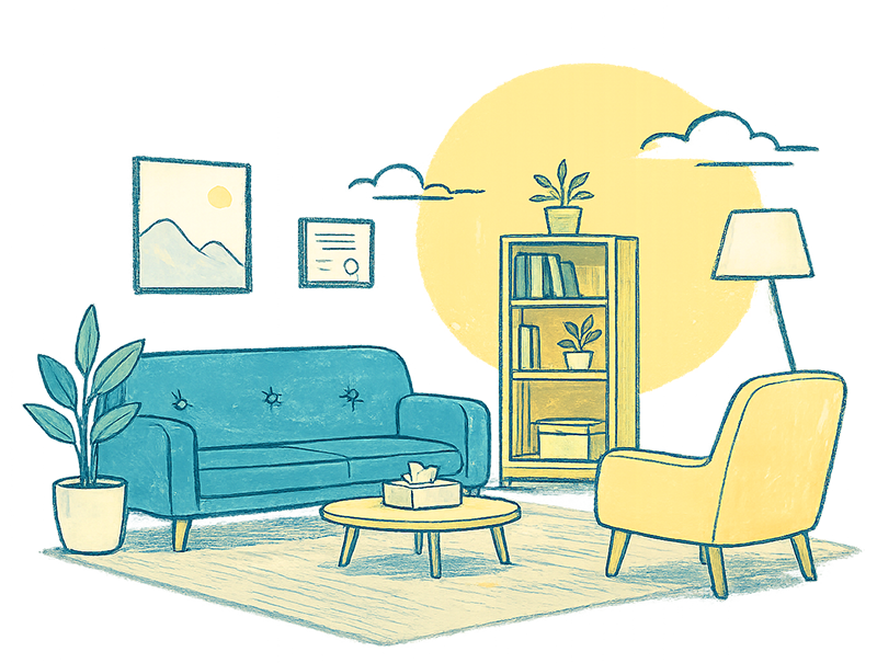 Therapy room in Long Beach at Centered by the Sea Psychotherapy